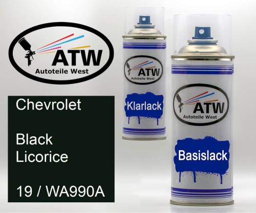 Chevrolet, Black Licorice, 19 / WA990A: 400ml Sprühdose + 400ml Klarlack - Set, von ATW Autoteile West.
